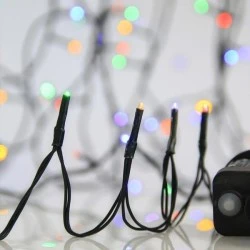 1000 led λαμπάκια πολύχρωμα σε σειρά με 8 προγράμματα  μετασχηματιστή, προέκταση παροχής 300cm με πράσινο καλώδιο IP44