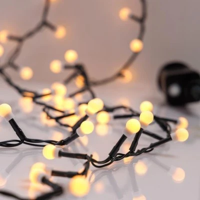500 led μίνι μπάλες σε θερμό λευκό φως με 31v μετασχηματιστή, 8 προγράμματα, μνήμη & πράσινο pvc καλώδιο IP44