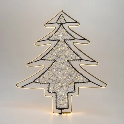 Φωτιζόμενο δέντρο 37x45cm με 100 mini LED και θερμό λευκό COB LED, μετασχηματιστή, μαύρο μεταλλικό σκελετό και παροχή 3m IP44