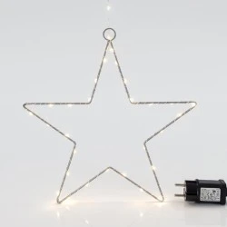 Αστέρι κρεμαστό ασημί φωτιζόμενο 30cm με 45 mini led θερμά λαμπάκια σταθερό μετασχηματιστή και ασημί χάλκινο καλώδιο ip44