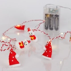 20 mini led σχέδιο σκούφος & χιονάνθρωπος θερμό λευκό φως, μπαταρία 3xΑΑ με χρονοδιακόπτη & κόκκινο-λευκό χάλκινο καλώδιο IP20