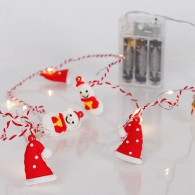 20 mini led σχέδιο σκούφος & χιονάνθρωπος θερμό λευκό φως, μπαταρία 3xΑΑ με χρονοδιακόπτη & κόκκινο-λευκό χάλκινο καλώδιο IP20