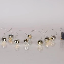 10 led με disco μπαλίτσες σε θερμό λευκό led ανά 15cm, μπαταρία 3xΑΑ με χρονοδιακόπτη & διάφανο pvc καλώδιο IP20