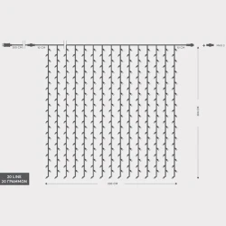 Κουρτίνα 360 LED 3mm 31V με μετασχηματιστή, 4 επεκτάσεις έως 3 σετ, λευκό φως, διάφανο PVC καλώδιο, IP44 200x200cm