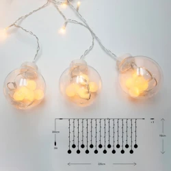 Κουρτίνα φωτισμού 120 LED 5mm θερμό λευκό 220 x 113cm, διάφανο PVC καλώδιο, τροφοδοσία 31V, IP44 (600-02027)