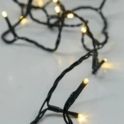 20 led λαμπάκια σε σειρά θερμό λευκό φως, μπαταρίας 3xΑΑ, χρονοδιακόπτη & πράσινο pvc καλώδιο IP20