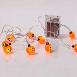 10 mini led σχέδιο κολοκύθα halloween σε θερμό λευκό φως, μπαταρία 3xΑΑ, χρονοδιακόπτη & διάφανο pvc καλώδιο IP20