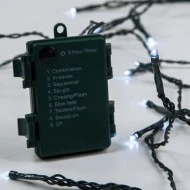 48 λευκά led λαμπάκια σε σειρά με μπαταρίες 3xΑΑ 8 προγράμματα, μνήμη και χρονοδιακόπτη σε πράσινο pvc καλώδιο ip44