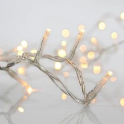 360 led λαμπάκια θερμό χρώμα σε βροχή σταθερά με διάφανο καλώδιο και μετασχηματιστή 31V h52 x w1185cm IP44