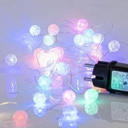100 mini led σε σειρά ακρυλικές μπαλίτσες πολύχρωμο φως με μετασχηματιστή4,5v & ασημί χάλκινο καλώδιο IP44 