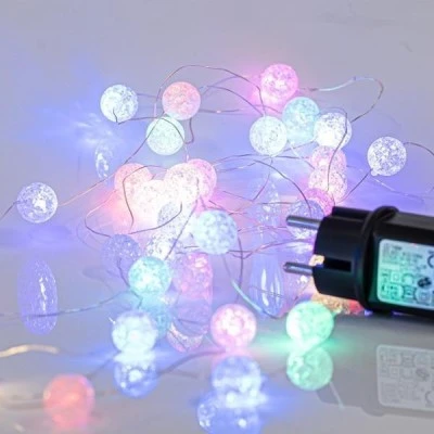 100 mini led σε σειρά ακρυλικές μπαλίτσες πολύχρωμο φως με μετασχηματιστή4,5v & ασημί χάλκινο καλώδιο IP44 