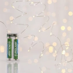 50 led λαμπάκια σε σειρά θερμό λευκό φως, μπαταρίας 3xΑΑ, χρονοδιακόπτη & ασημί χάλκινο καλώδιο IP20