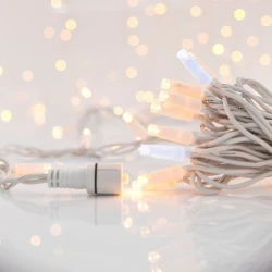 Σειρά 100 LED 5mm με κάλυμμα 230V, 90 θερμά λευκά & 10 λευκά Flash LED, λευκό καουτσούκ καλώδιο, επεκτάσεις έως 9 σετ, IP65
