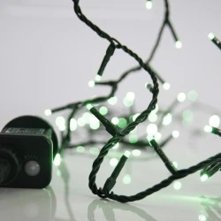 100 led λαμπάκια σε σειρά πράσινο φως με 8 προγράμματα & μνήμη, μετασχηματιστή 31V & πράσινο pvc καλώδιο IP44