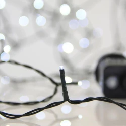 240 LED λαμπάκια 3mm σε σειρά με λευκό φως, 8 προγράμματα & 31V μετασχηματιστή, πράσινο PVC καλώδιο, IP44 με παροχή 3m