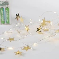 20 mini led με διακοσμητικά αστέρια & πέρλες μπαταρίας θερμό λευκό χρώμα φωτ΄ός με χάλκινο καλώδιο προέκταση παροχής 30cm IP20