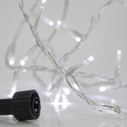 100 LED διακοσμητικά λαμπάκια 3mm με μετασχηματιστή 31V, δυνατότητα σύνδεσης έως 3 σετ, διάφανο καλώδιο PVC, λευκό φως ανά 5cm, παροχή 3m IP44
