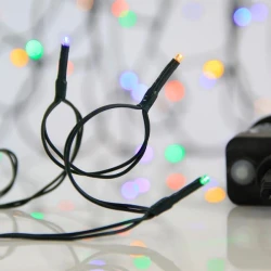 100 led  λαμπάκια σε σειρά χρωματιστό φως με 8 προγράμματα & μνήμη ,με μετασχηματιστή 31v & πράσινο pvc καλώδιο IP44