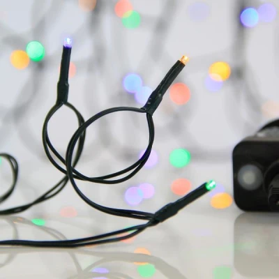100 led λαμπάκια σε σειρά χρωματιστό φως με 8 προγράμματα & μνήμη ,με μετασχηματιστή 31v & πράσινο pvc καλώδιο IP44 100 led λαμπάκια σε σειρά χρωματιστό φως με 8 προγράμματα & μνήμη ,με μετασχηματιστή 31v & πράσινο pvc καλώδιο IP44