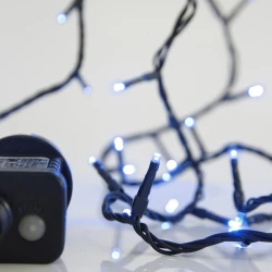 100 LED λαμπάκια σε σειρά με μπλε φως 8 προγράμματα & μνήμη, πράσινο PVC καλώδιο και 31V μετασχηματιστή, ανά 5cm, παροχή 3m IP44