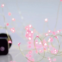 100 mini LED λαμπάκια σειράς με 8 προγράμματα, ροζ φως, ασημί χάλκινο καλώδιο, μετασχηματιστή και παροχή 5m IP44