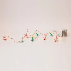 20 mini led σχέδιο άγιος Βασίλης & χριστουγεννιάτικο δέντρο, μπαταρία 3xΑΑ, με χρονοδιακόπτη, κόκκινο & λευκό χάλκινο καλώδιο IP20