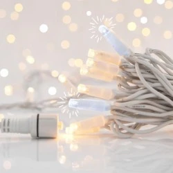 100 led λαμπάκια σε σειρά ρεύματος  3 επεκτάσεις έως 9 σετ με λευκό καουτσούκ καλώδιο 90 θερμά λευκά led & 10 λευκά flash IP65