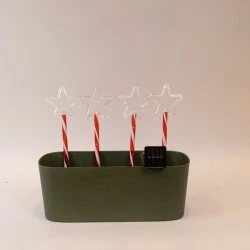 36 mini led 4 πλαστικές πινακίδες με αστέρι σε θερμό λευκό φως με ηλιακό συλλέκτη, αισθητήρα & 8 προγράμματα 