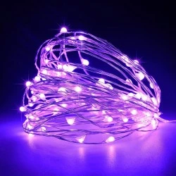 100 mini led λαμπάκια σειρά σε μωβ φως ανά 10cm, 4,5v μετασχηματιστή & ασημί χάλκινο καλώδιο IP44