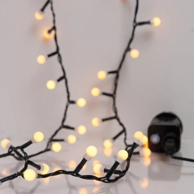 100 led σε σειρά θερμό λευκό φως με 31v μετασχηματιστή, 8 προγράμματα, μνήμη & πράσινο pvc καλώδιο IP44