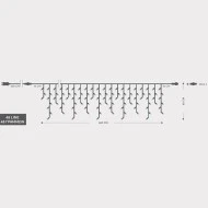 288 led λαμπάκια λευκό χρώμα σε βροχή με δυνατότητα επέκτασης διάφανο καλώδιο pvc και μετασχηματιστή 36v 600x60cm IP44