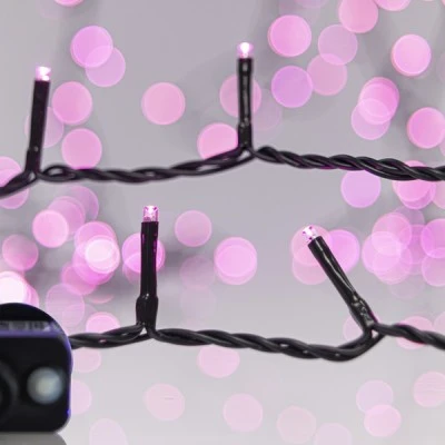 240 led λαμπάκια σε σειρά ροζ φως με 8 προγράμματα & μνήμη, μετασχηματιστή 31v & πράσινο pvc καλώδιο IP44