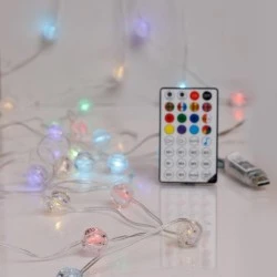 100 smart mini led rgb σε σειρά, διαχείριση μέσω εφαρμογής, τηλεχειριστήριο & διάφανο πλακέ χάλκινο καλώδιο IP20