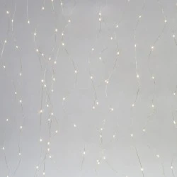 400 mini led κουρτίνα σε θερμό λευκό φως 16γραμμές x 25led ,4,5v μετασχηματιστή &ασημί χάλκινο καλώδιο IP44 
