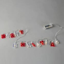 Γιρλάντα MERRY CHRISTMAS με κόκκινα & άσπρα γράμματα σε θερμό λευκό, μπαταρία 2xΑΑ,χρονοδιακόπτη & διάφανο pvc καλώδιο IP20