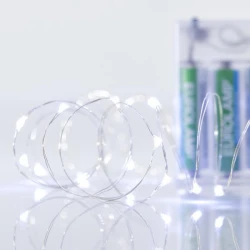 20 mini LED λαμπάκια μπαταρίας 3xAA με λευκό φως, ασημί χάλκινο καλώδιο και IP20