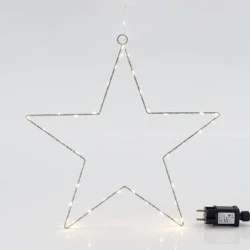 Αστέρι ασημί κρεμαστό φωτιζόμενο 40cm με 40 mini led στο αστέρι και 15 mini led στο καλώδιο σε θερμό φως, σταθερό μετασχηματιστή και προέκταση παροχής 3m ip44