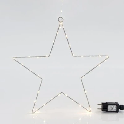 Αστέρι ασημί κρεμαστό φωτιζόμενο 40cm με 40 mini led στο αστέρι και 15 mini led στο καλώδιο σε θερμό φως, σταθερό μετασχηματιστή και προέκταση παροχής 3m ip44