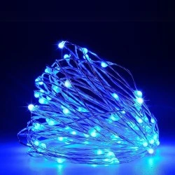 100 mini led λαμπάκια σειρά σε μπλε φως ανά 10cm led, 4,5v μετασχηματιστή & ασημί χάλκινο καλώδιο IP44