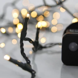 100 LED διακοσμητικά λαμπάκια με μετασχηματιστή 31V σε πράσινο καλώδιο θερμό λευκό φως IP44 4,95m