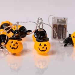 10 mini led σχέδιο κολοκύθα με καπέλο σε θερμό λευκό φως, μπαταρία 3xΑΑ, χρονοδιακόπτη & διάφανο pvc καλώδιο IP20