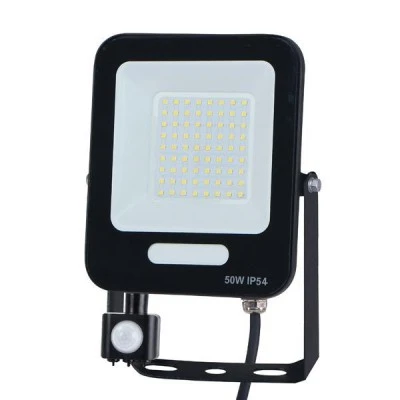 Προβολέας led 50W smd 6500K ψυχρό φως 6000lm με περιστρεφόμενο ανιχνευτή κίνησης μαύρο χρώμα IP54 