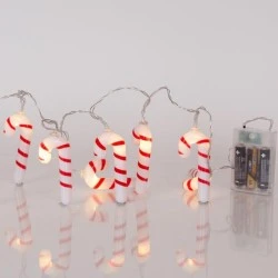 10 led κόκκινo & άσπρo ζαχαρωτό σε θερμό λευκό led ανά 15cm, μπαταρία 3xΑΑ με χρονοδιακόπτη & διάφανο pvc καλώδιο IP20