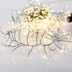 240 mini led λαμπάκια Cluster 3m σε σιλικόνη σταθερά με πράσινο χάλκινο καλώδιο θερμό φως και προέκταση παροχής 3m ip44