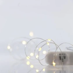 12 mini led λαμπάκια σε θερμό λευκό μπαταρίας 2xcr2032 & ασημί χάλκινο καλώδιο IP20