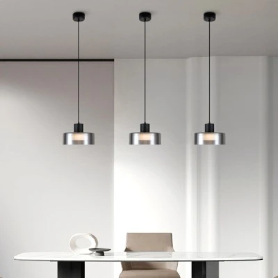 Φωτιστικό κρεμαστό μεταλλικό με γυαλί LED 8W θερμό φως 3000Κ 624Lm 200X115mm μαύρο-γκρι χρώμα ARTE ILLUMINA NIMBUS