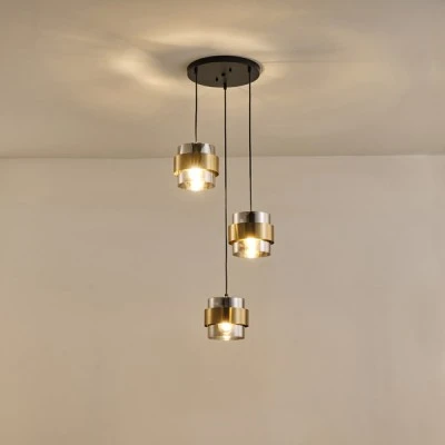 Φωτιστικό Κρεμαστό Μέταλλο-Γυαλί Arte Illumina Reliac 3Φωτο 3xE27 Max 15W Φ430x1215mm Ροζέτα Μαύρο-Χρυσό