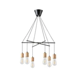 Κρεμαστό φωτιστικό 6φωτο ARTE ILLUMINA EDISON από μέταλλο και ξύλο ντουί 6XΕ27 650x650x1180mm μαύρο χρώμα