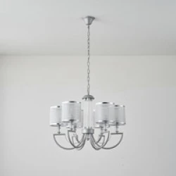Φωτιστικό Κρεμαστό Μέταλλο-Ύφασμα Arte Illumina Noble 6Φωτο 6xE14 Max 8W Φ630x1150mm Ασημί