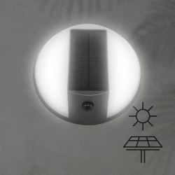 Απλίκα στρόγγυλη ARTE ILLUMINA Φ200mm με ηλιακό panel 5W 500lm με ενδιάμεσο φως 4000Κ στεγανότητας IP54 μαύρο